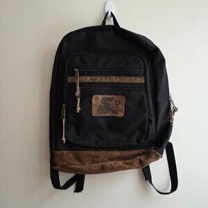 Vintage 90s Starter Backpack Black Suede Leather Bottom Accents Y2K School Work